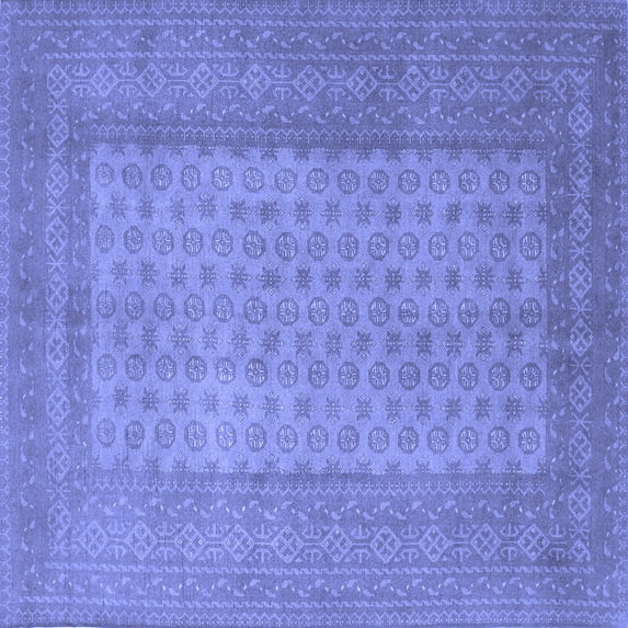 Ahgly Company Machine Washable Indoor Square Southwestern Blue Country Area Rugs, 4' Square