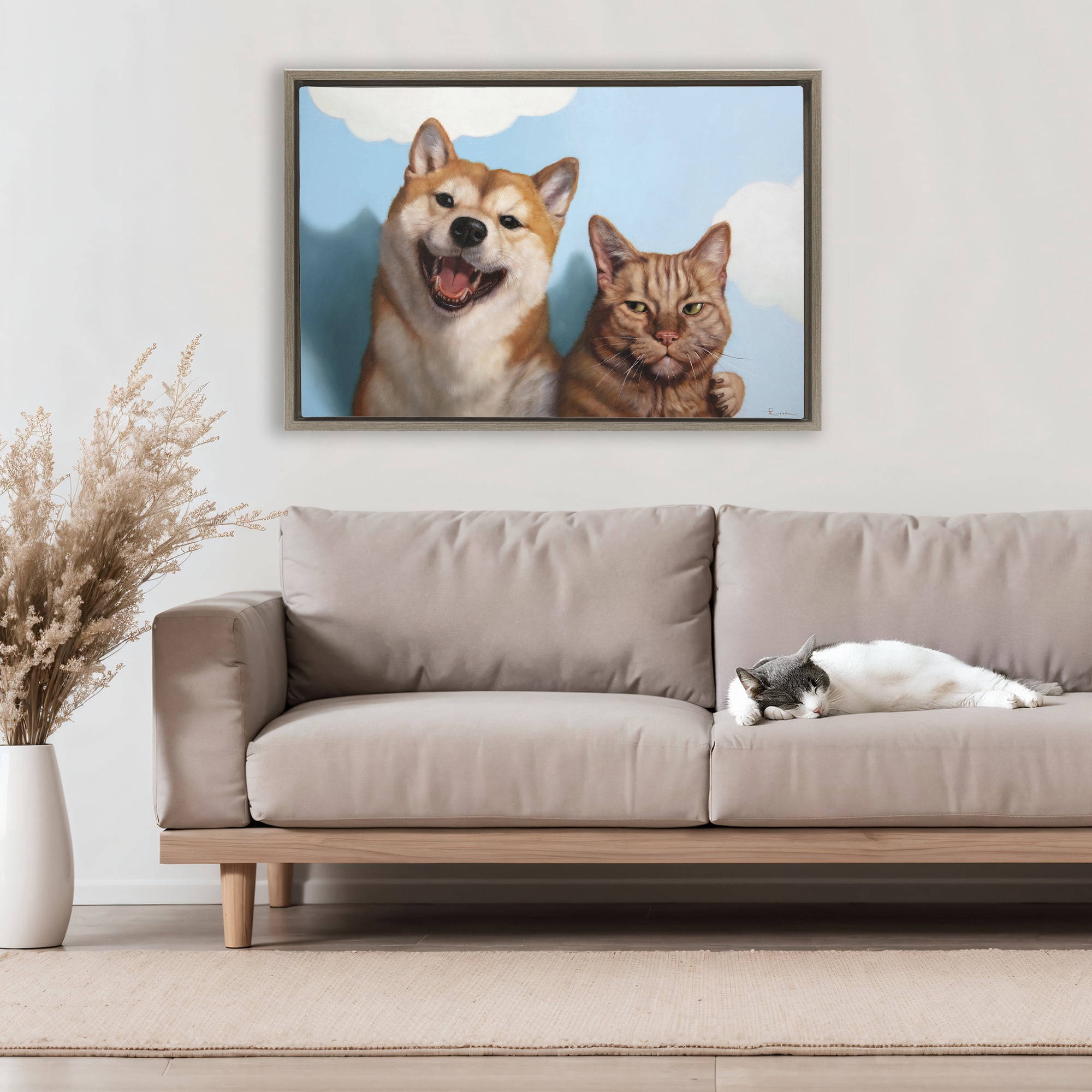 Stupell Industries Adopted Brother Dog & Cat Brown Framed Floater Canvas Wall Art, design by Lucia Heffernan