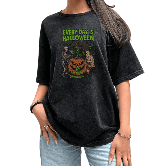 UNISHE Women Every Day Is Halloween Pumpkin Spooky Ghost Graphic T-Shirt Casual Season Short Sleeve Top