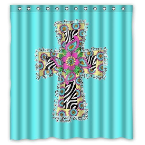 GreenDecor Jesus Christ Christian Floral Crosses Waterproof Shower