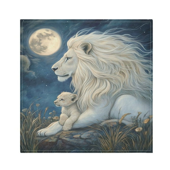 Qxltty White Maned Lion Napkins 20×20in Perfect for Parties Dinners Weddings Cocktail Housewarming Cloth Napkins Set of 6