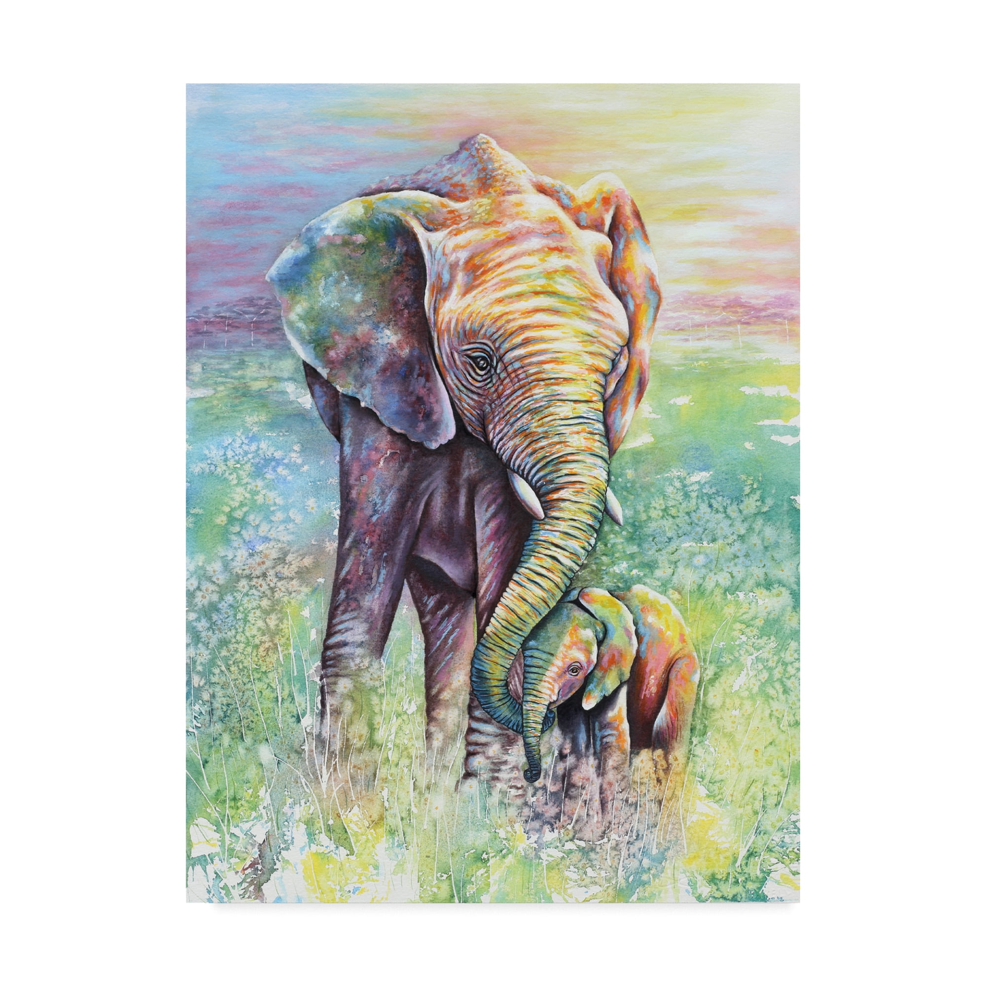 32" x 48" Elephant and Dog Sit under the Rain Wall26 Canvas Prints Wall Art 