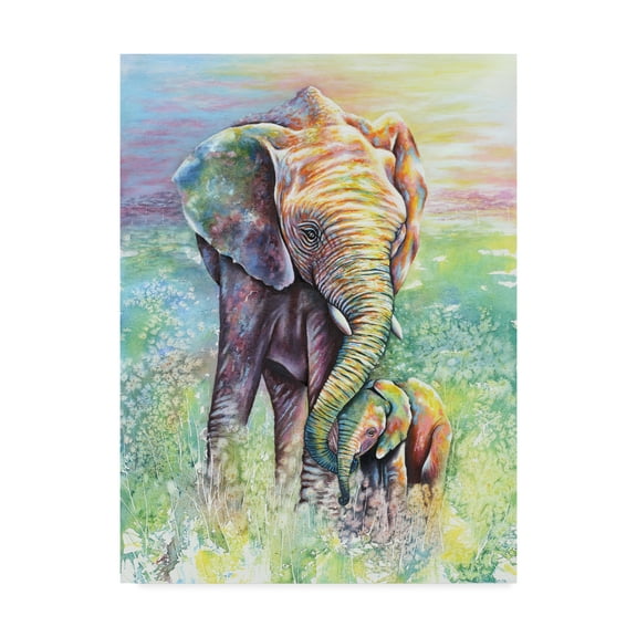 Trademark Fine Art 'Mother & Baby Elephant Rainbow Colors' Canvas Art by Michelle Faber