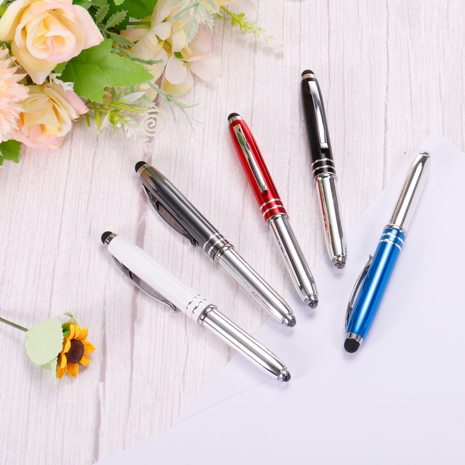 DISCOUNT PROMOS 10 Skinny Ballpoint Metal Pens Pack - Sleek, Twist Off,  Black Ink - Blue