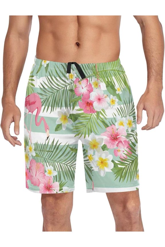 Flamingo Pajama Pants Short for Men, Lounge Pants Lightweight Men Pajama Bottoms with Drawstring Pockets, Christmas New Year Birthday Gifts, X-Large
