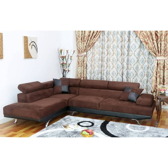 Ufe Sofia 2 Piece Dark Brown Microfiber Modern Living Room Left Ufe Sofia 2 Piece Dark Brown Microfiber Modern Living Room Left Facing Chaise Sectional Sofa