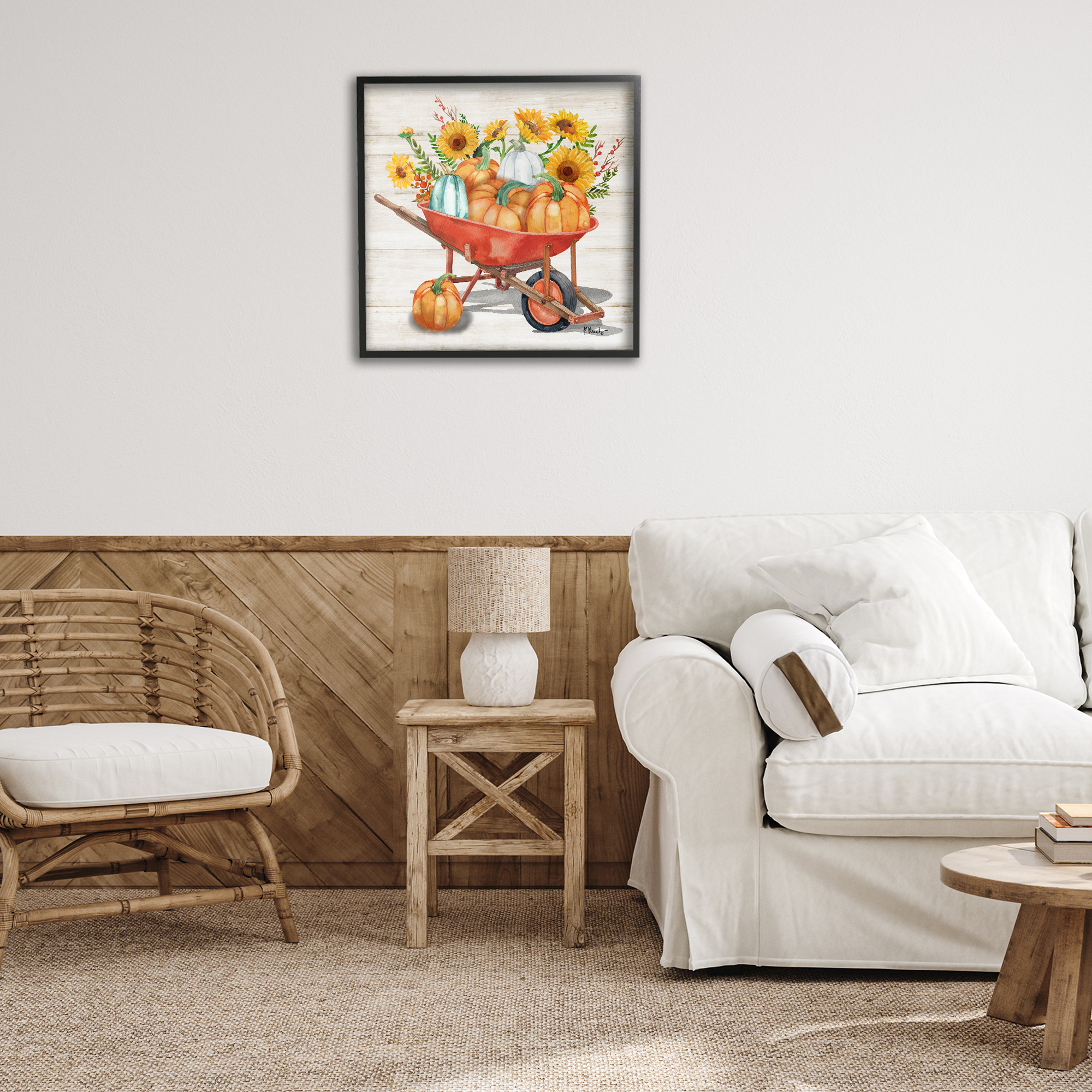 Stupell Industries Rustic Harvest Wagon Botanical & Floral Painting Black Framed Art Prints Wall Art, 24 x 24