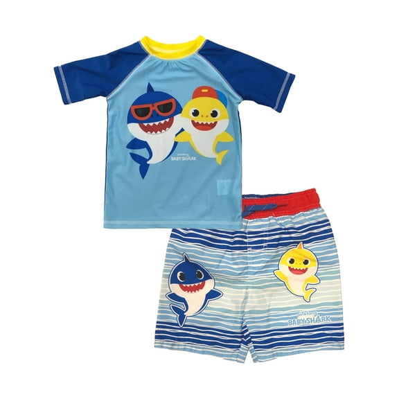 Baby Shark Toddler Boys' Rash Guard and Swim Trunks Set