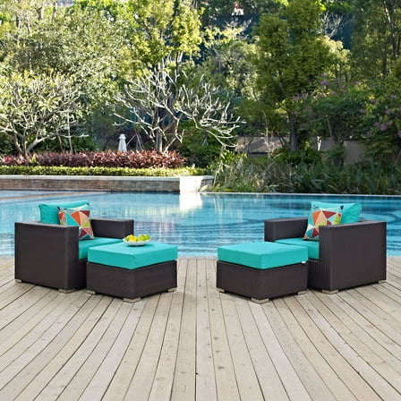 Modway Convene 4 Piece Outdoor Patio Sectional Set in Espresso Turquoise by Modway