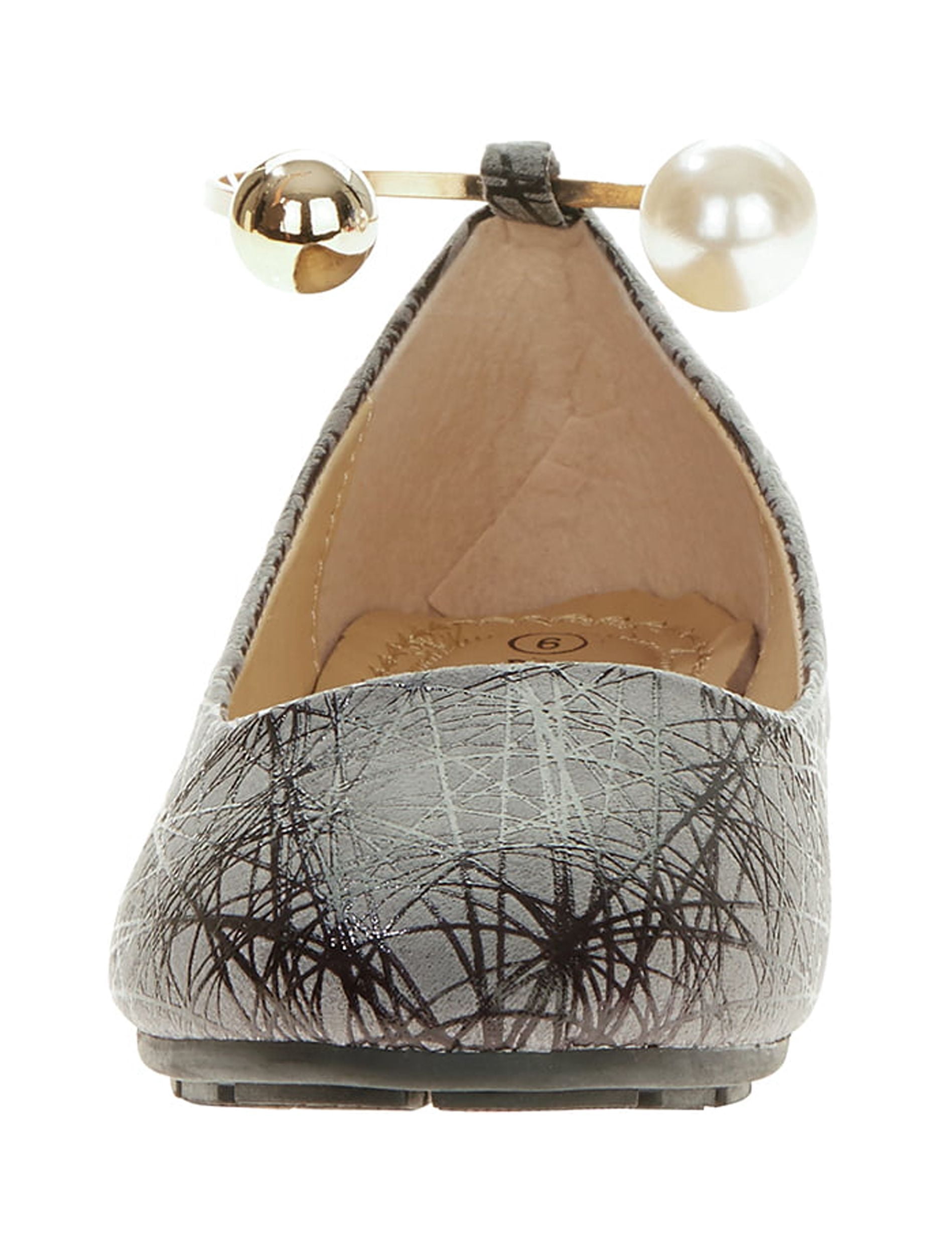 Victoria K Women's Retro Print With Pearl And Gold Ornament Ankle Bracelet Ballet Flats