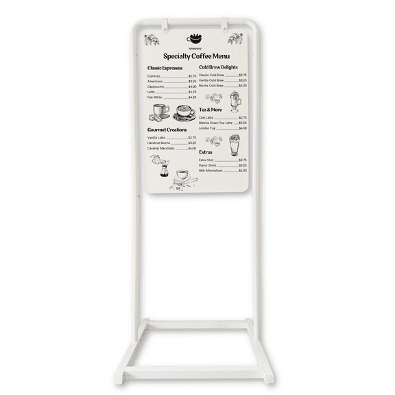 Magnetic Chalkboard Swing Sign: Double Sided Metal Display (22Wx56H) - White Frame with White Board
