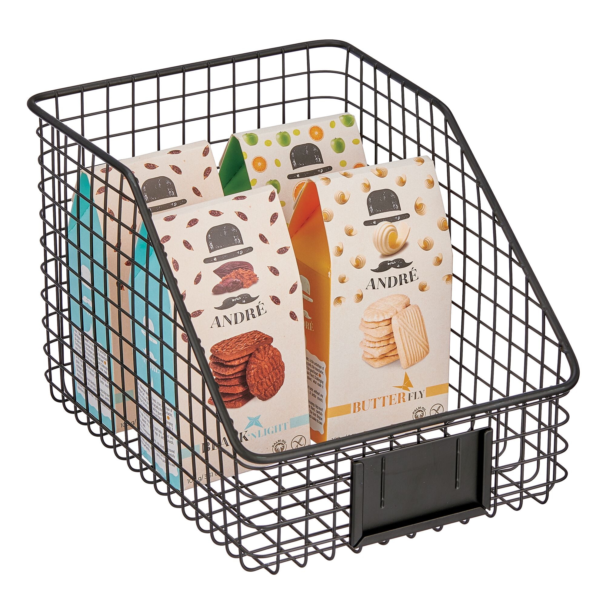 mDesign Small Steel Kitchen Organizer Basket with Label Slot, 2