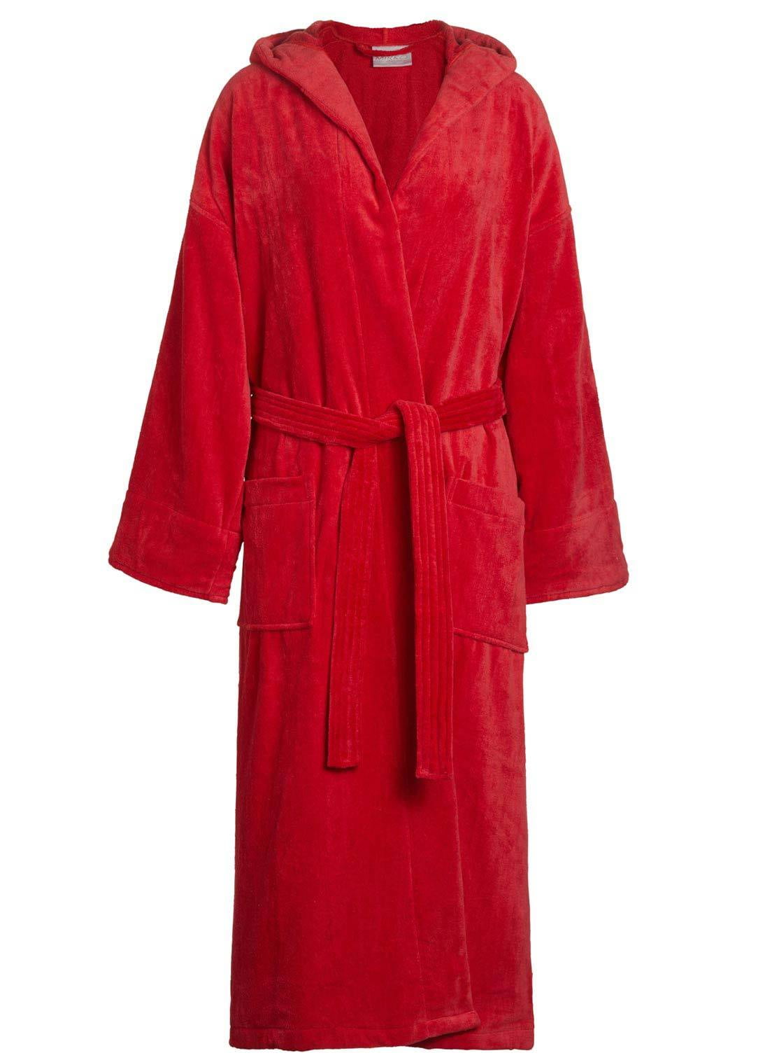Spa and Resort Red 100 Cotton Terrycloth Bathrobe With Hood. Full
