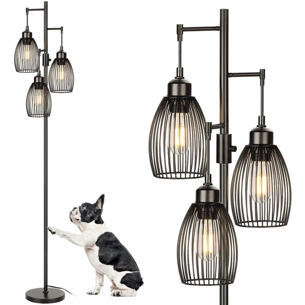 Dimmable Floor Lamp Industrial Lamps For Living Room Black Tree Rustic Tall Standing With 6w Led Bulbs Bedrooms Com Dimmable Floor Lamp Industrial, Animal Floor Lamps For Living Room