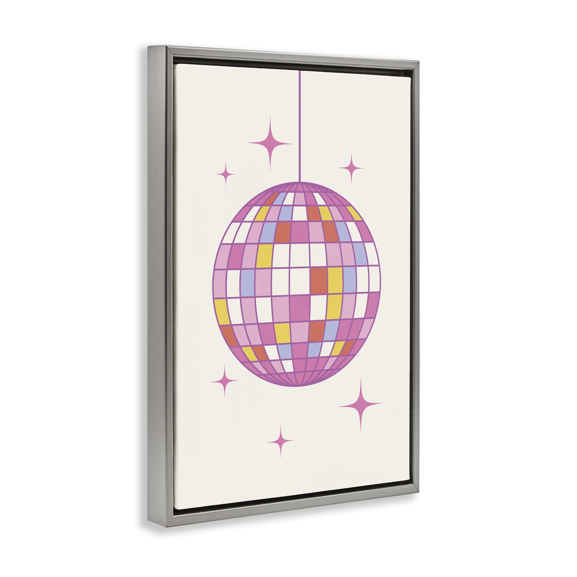 Stupell Industries Pastel Disco Ball Entertainment Painting Gray Floater Framed Canvas Art Print Wall Art, 17 x 25