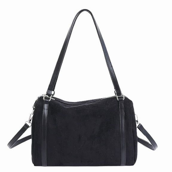 Cross Body Bag for Women, Suede Leather Handbag Vintage Shoulder Bag Elegant Commute Tote Bag (Black)