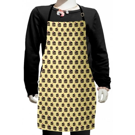 

Cartoon Kids Apron Cake Slices on a Polka-Dotted Pale Yellow Background Boys Girls Apron Bib with Adjustable Ties for Cooking Baking Painting Yellow Multicolor by Ambesonne