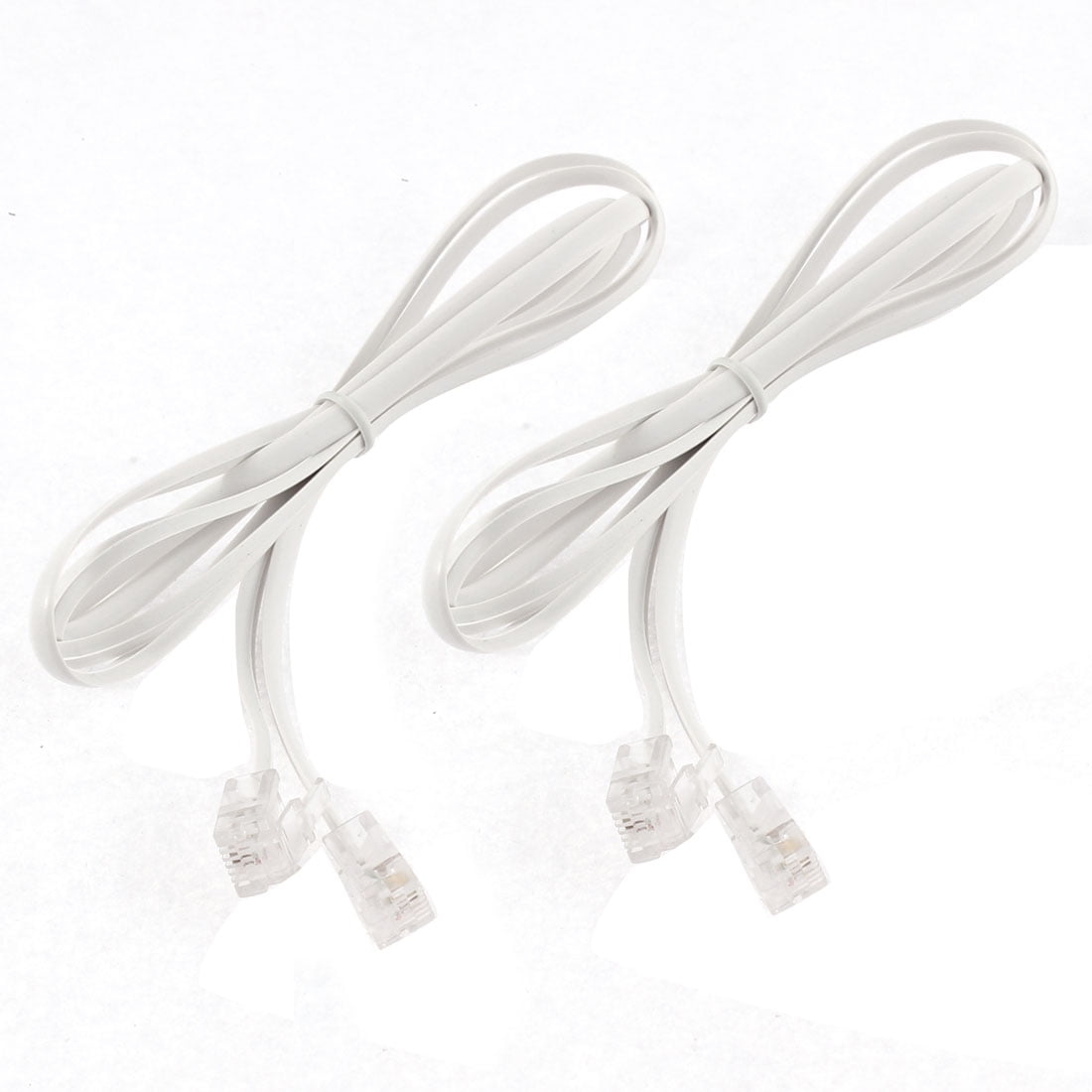 3.3Ft 1M Length 6P2C Telephone Phone Extension Line Cable White 2Pcs