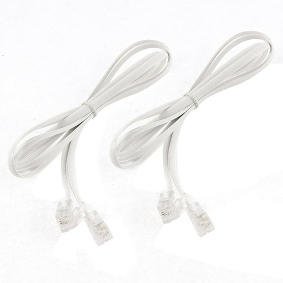 3.3Ft 1M Length 6P2C Telephone Phone Extension Line Cable White 2Pcs