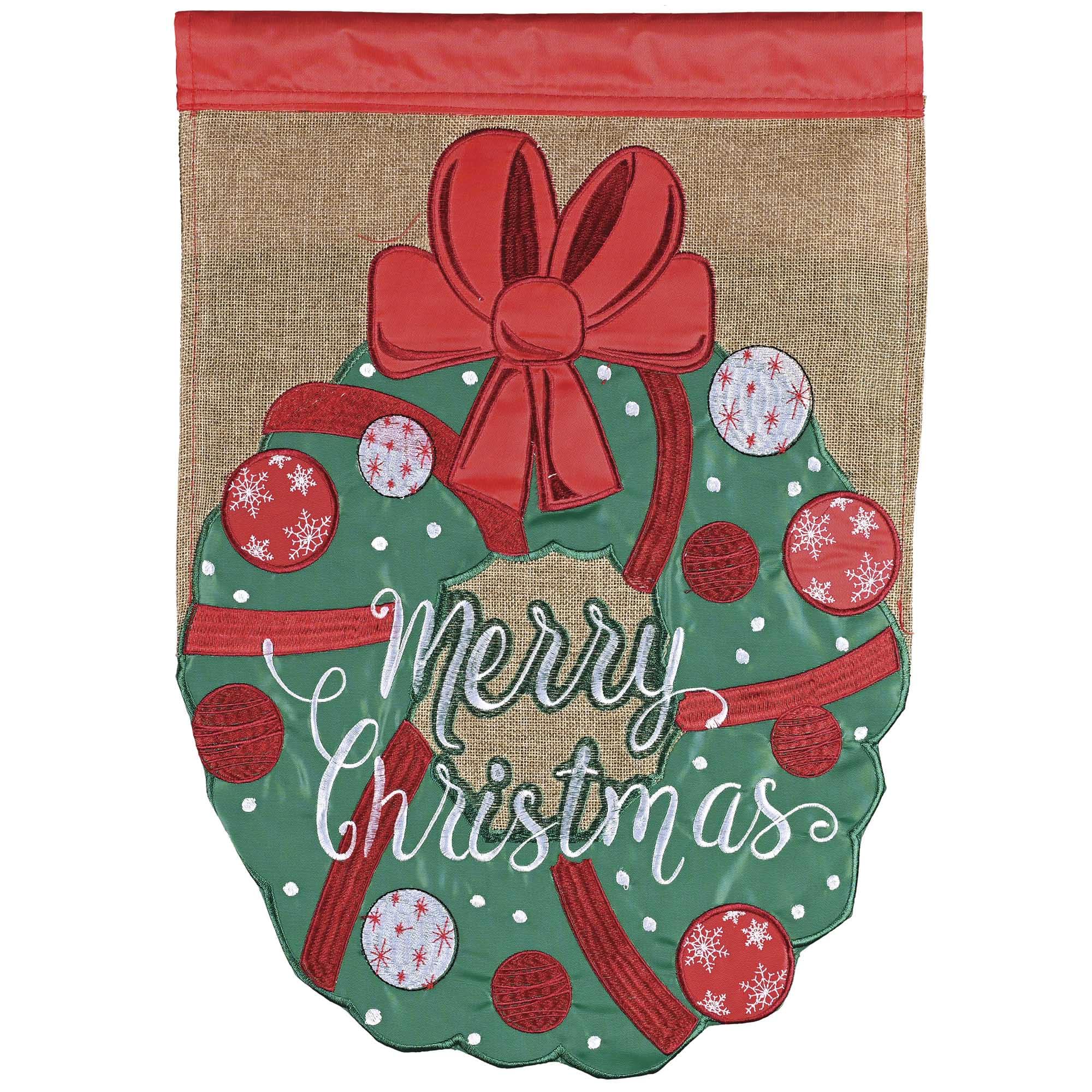 Dicksons Magnolia Garden Outdoor Flag Decoration For Garden, Yard, Or Walkway Standard 13 x 18, Weather Resistant Polyester, Wreath Merry Christmas