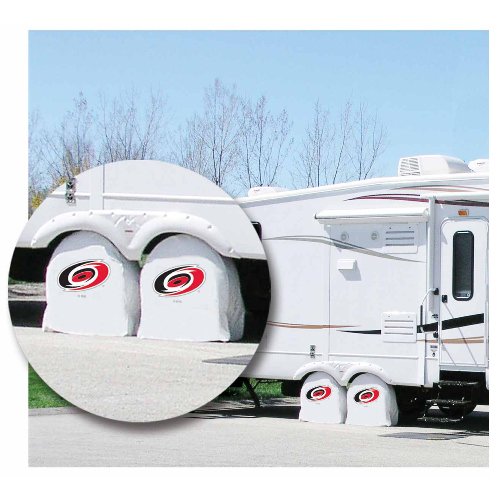 Carolina RV Tire Shade with Hurricanes Logo on White Vinyl Size F 29
