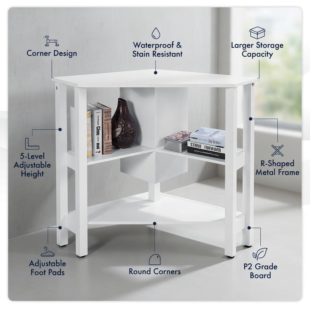 Yardi Yard Wooden Study Computer Corner Desk with Drawer-White, Computer Desk, Gaming Computer Desks for Study,Working,Writing