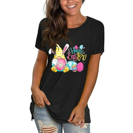 

Crop Tops for Women Tunic Tops Fashion Women s Casual Easter T-shirt Printed Round Neck Short Sleeve Pullover Tops Blouse Womens Workout Tops on Clearance Black Shirts for Women Black 2XL