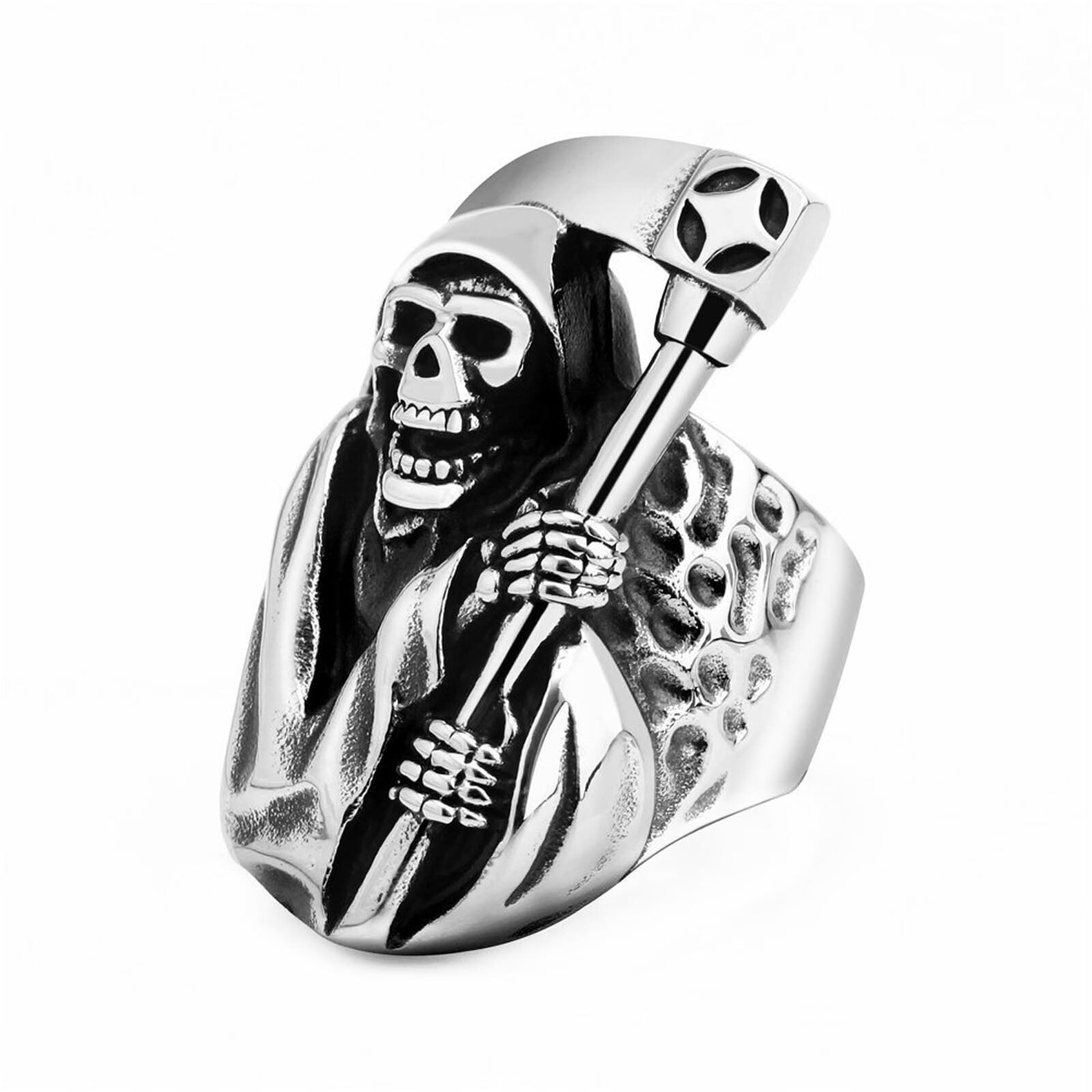 CE Imitation Titanium Steel Sickle Skull Ring Gothic Silver Men's Ring ...