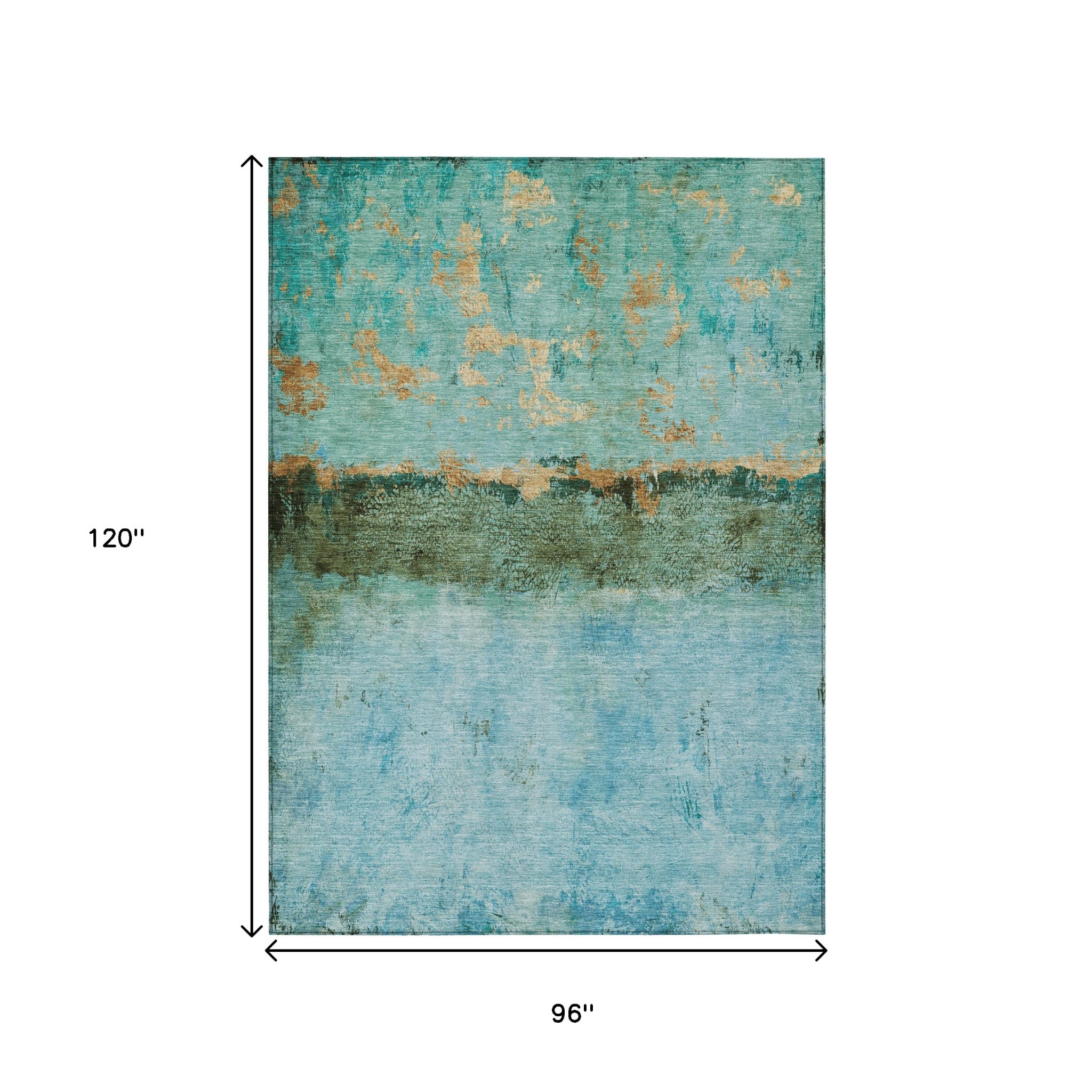 8' X 10' Teal Blue And Gold Abstract Washable Indoor Outdoor Area Rug