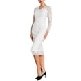 thumbnail image 4 of VESTIDO MIDI DE ENCAJE FLORAL CON MANGAS LARGAS TRANSPARENTES Y ESCOTE EN V PARA MUJER, 4 of 5