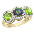 thumbnail image 1 of 14K Yellow Gold Natural Mystic Topaz & Peridot Sides Round 3-stone Ring Diamond Accents, size 6.5, 1 of 2