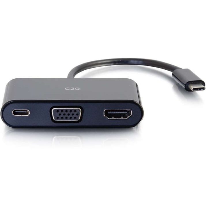 C2G 26884 USB C to HDMI & VGA Adapter Converter with Power Delivery - Black
