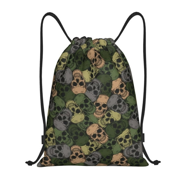 Fotbe Camouflage Skulls Bolsa Mochila con Cordón Estampada, Bolsa de Gimnasio Deportiva, Bolsa Cinch, Bolsa con Cordón para Hombres y Mujeres-Medium