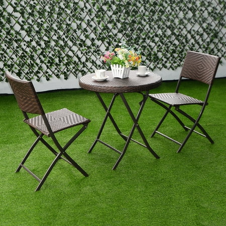 Costway 3pc Folding Round Table Chair Bistro Set Rattan Wicker Costway 3pc Folding Round Table Chair Bistro Set Rattan Wicker Outdoor Furniture