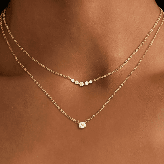 DESIGNICE Layered Necklaces for Women-Dainty Gold Necklace Stack 14K Gold Plated Cz Layering Necklace Set Simple Choker Necklaces for Women Trendy Gold Jewelry Gifts