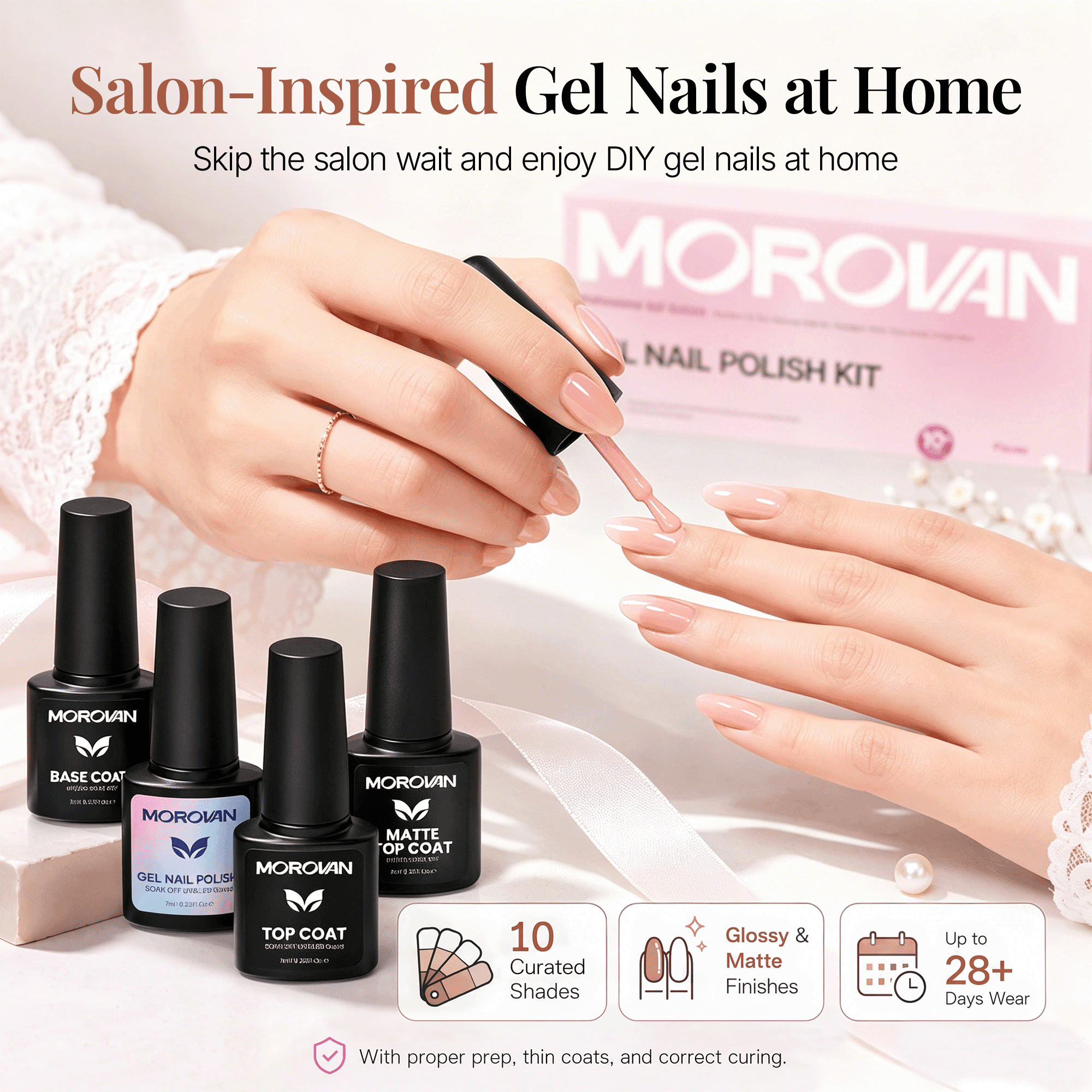 Morovan Pink Gel Nail Polish Set with Base & Top Coat,10 Color Gift Collection for Salon DIY at Home Nails Gifts for Women
