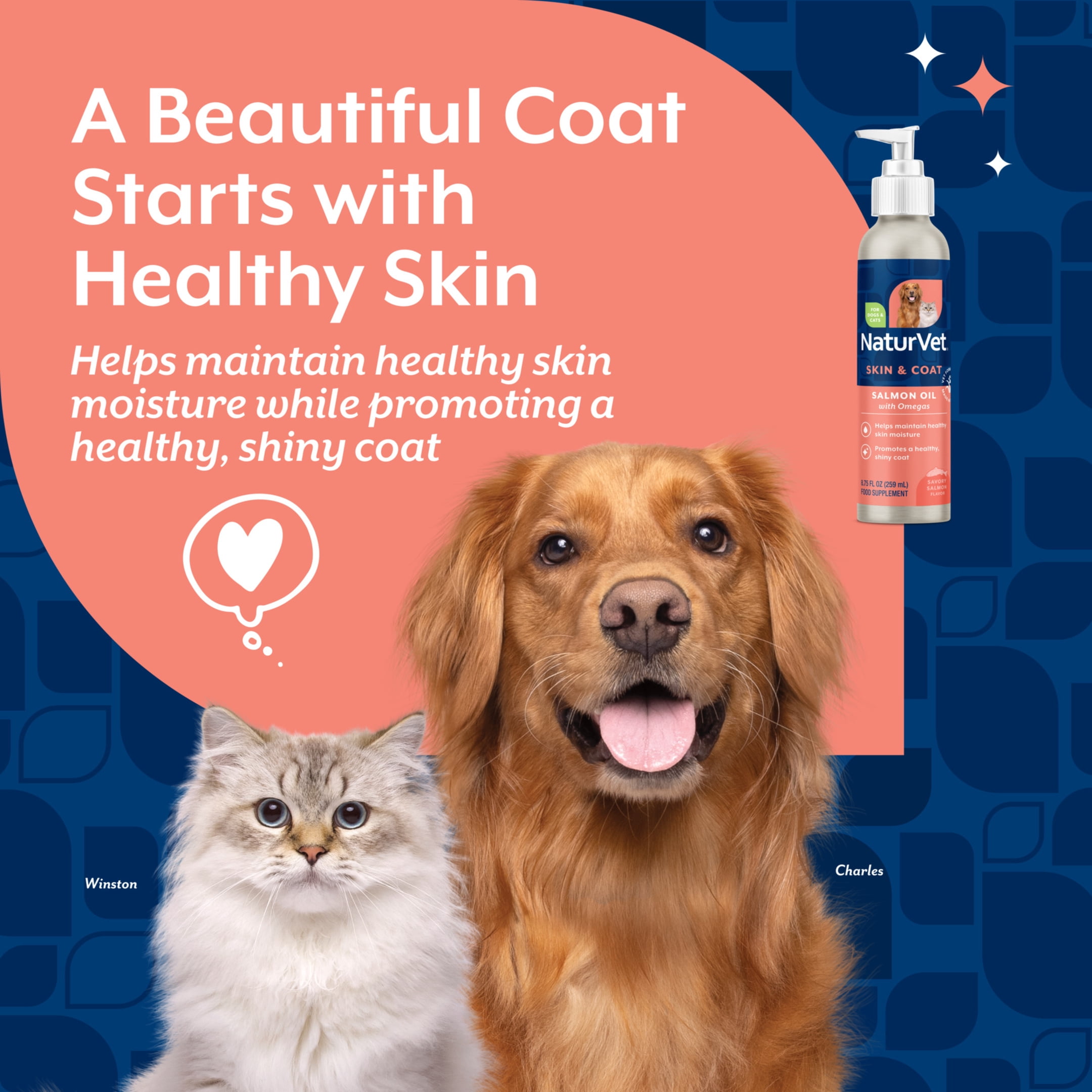NaturVet Salmon Oil Skin & Coat Supplement for Dogs and Cats, Savory Salmon Flavor, 8.75 fl oz