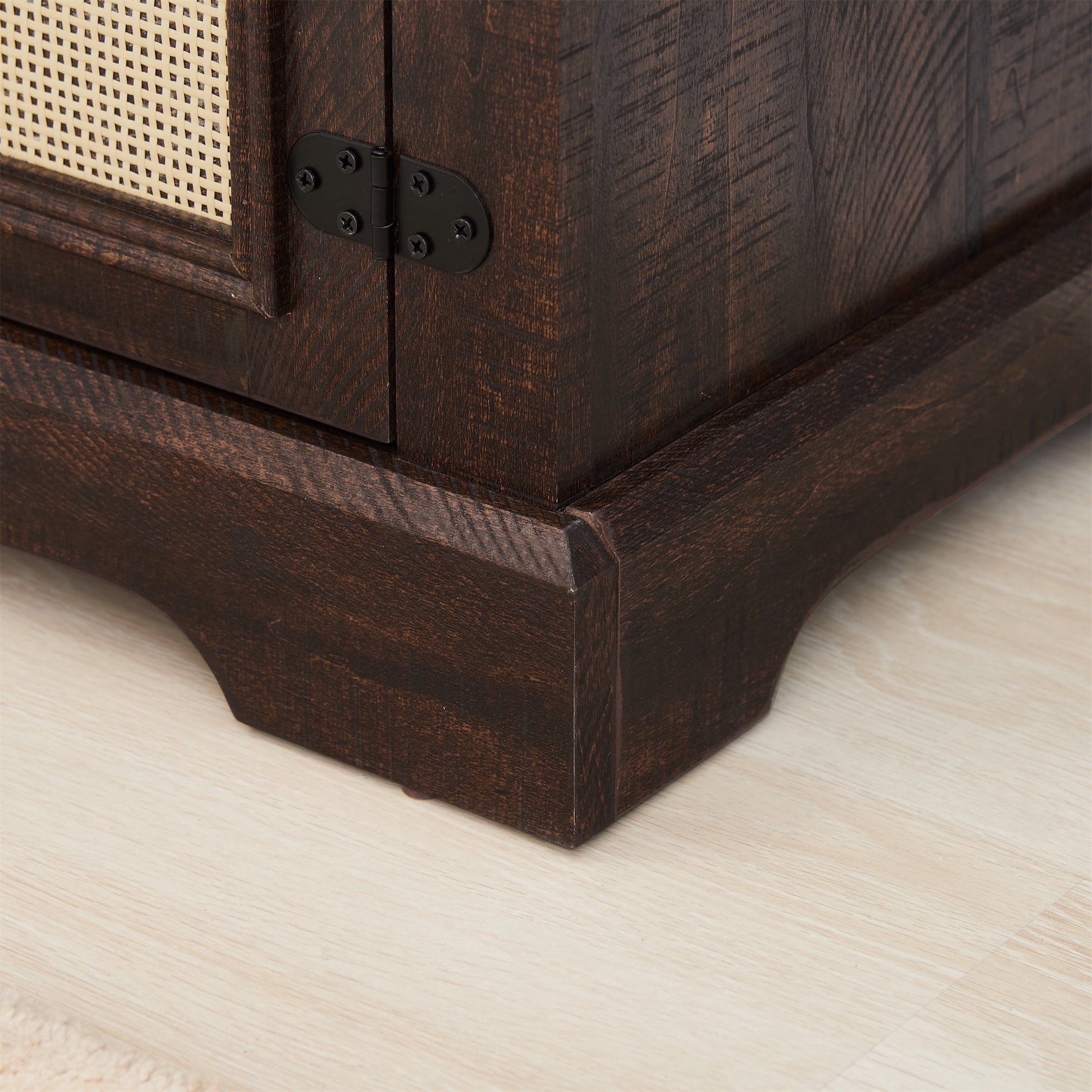 Aukfa Farmhouse TV Stand for TVs up to 70", 2 Natural Rattan Door Cabinets, Cherry