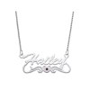 - Personalized Planet Script Nameplate with Birthstone Heart Tail Sterling Silver Necklace, 18" ,Women's