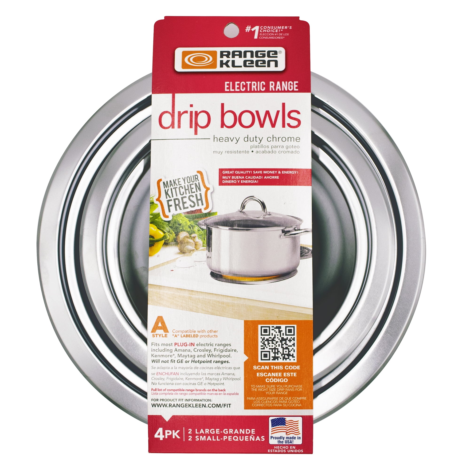 Range Kleen Drip Bowl, 4 Piece, 8 in and 6 in