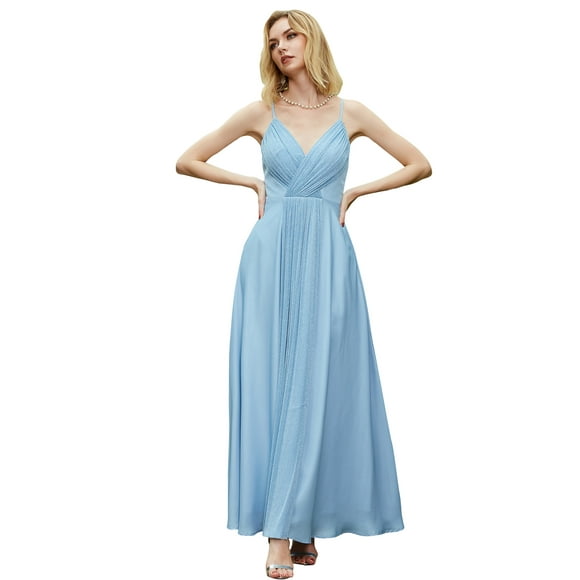 ANGEL FASHIONS Women Spaghetti strap V Neck A-line Prom Dress Small