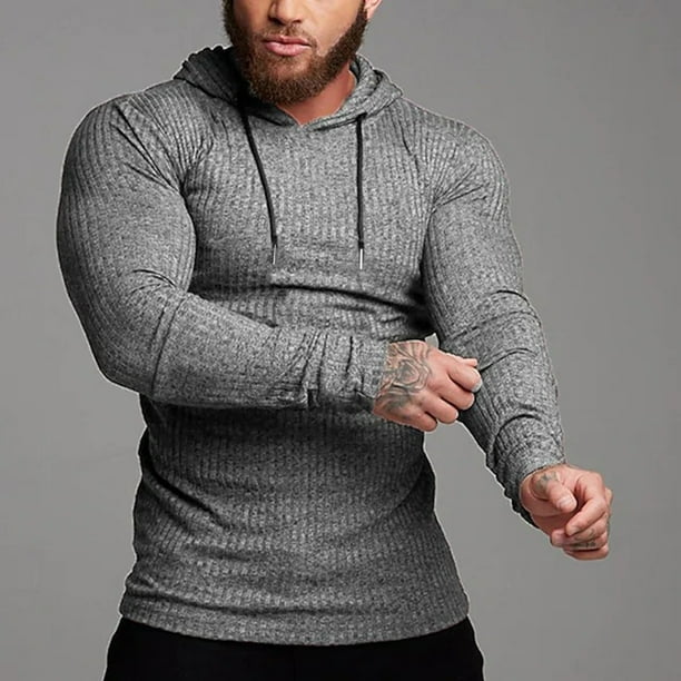 pstuiky camisa de manga larga para hombre, Sudadera deportiva informal de rayas verticales de color liso con capucha y manga larga para hombre Tops de hombre xl