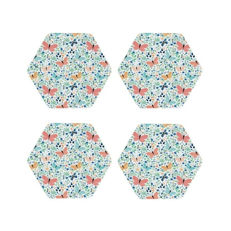 

Tideii Butterflies for Leather Coasters 4 Pieces Anti-fouling and Anti-scalding Decorative Coasters Suitable for Restaurants Kitchens Coffee Shops-Hexagon