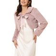 thumbnail image 4 of INSPIRE CHIC Women's Faux Fur Bolero Shrug Crop Jacket Evening Bow Tie Front Fluffy Coat L Dusty Pink, 4 of 6