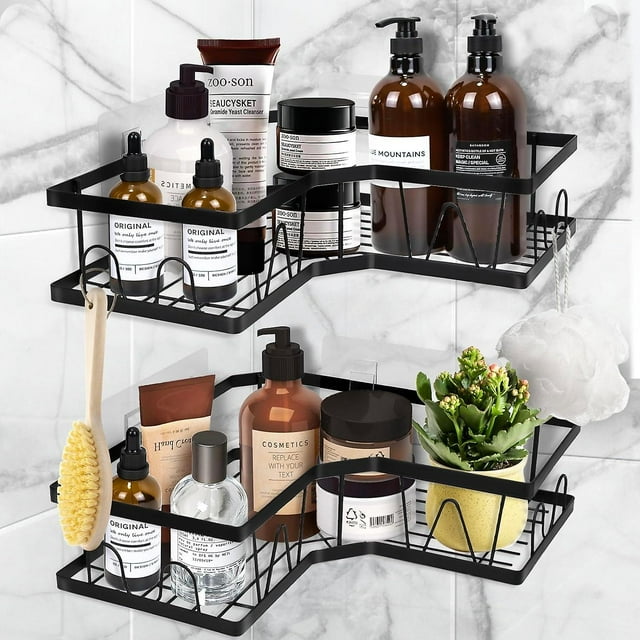 Shower Shelf - Corner - No Drilling Required - Corner - 11.5247, 13726cm - (Black) Set of 2