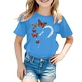 thumbnail image 4 of Gbsyewxs Shirts For Girls Crew Neck Short Sleeve Butterfly Print Breathable Summer Toddler Girls Tees Sky Blue Size 8-9 Years, 4 of 4