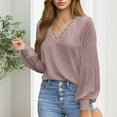 thumbnail image 2 of Womens Long Sleeve Eyelet Tops Dressy Casual Blouse Lace Trimmed V Neck Shirt 2024 Fall Outfit Clothes, 2 of 2