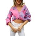 thumbnail image 4 of Liacowi Women Knit Cardigan Long Sleeve Sweater Strawberry Knitwear Fall Loose V-Neck Tops Casual Outwear for Teen, 4 of 8