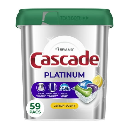 Cascade Platinum Dishwasher Pods, Dishwasher Detergent, Dish Detergent Soap, Lemon, 59 count