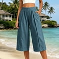thumbnail image 5 of Ltctricy Capri Pants for Women Elastic Waisted Wide Leg Pants Loose Fit Casual Pants with Pockets Beach Vacation Clothes(Blue,Small), 5 of 7